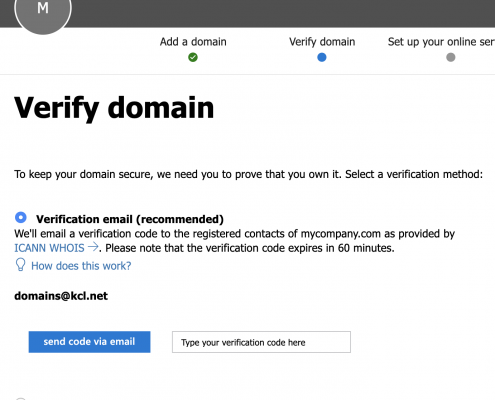 office 365 verify domain options